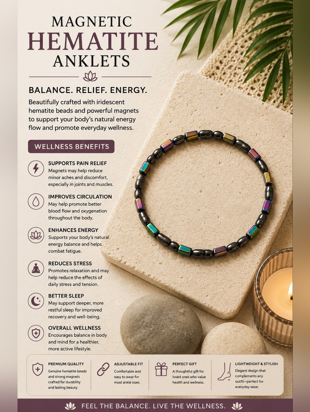 Iridescent Hematite Magnetic Bracelet - Multicolor Beads